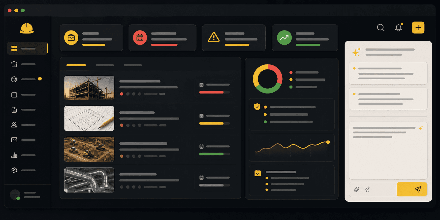 Compact BidDesk AI dashboard mockup with bid cards, deadlines, risk radar, and draft email panel.